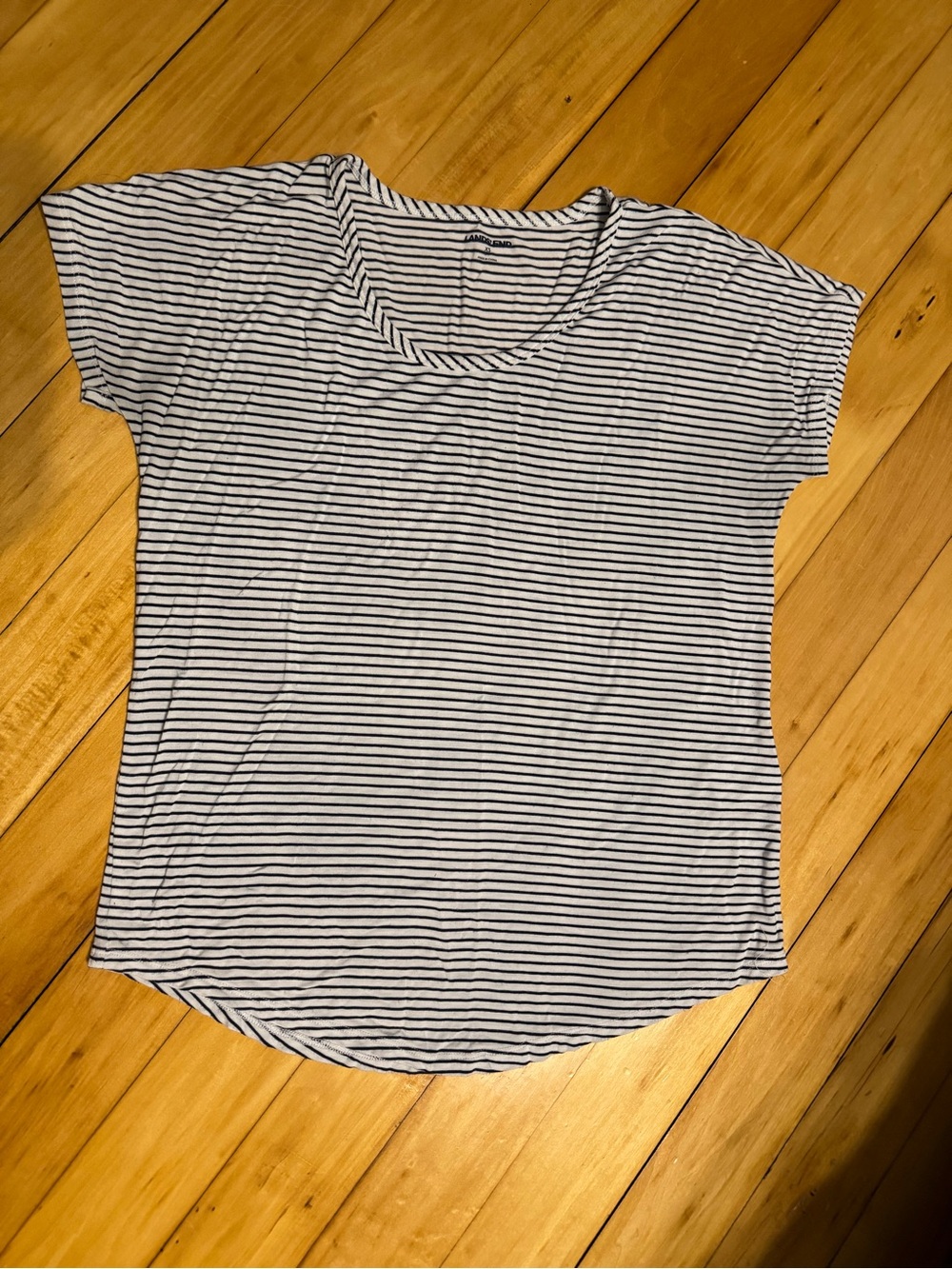 Lands' End Black & White Striped Short-Sleeve Tee